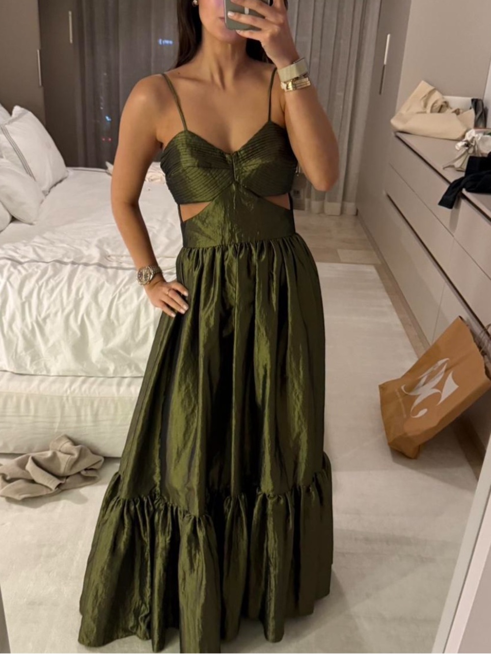 Olive Cutout Spaghetti-Strap Maxi Dress